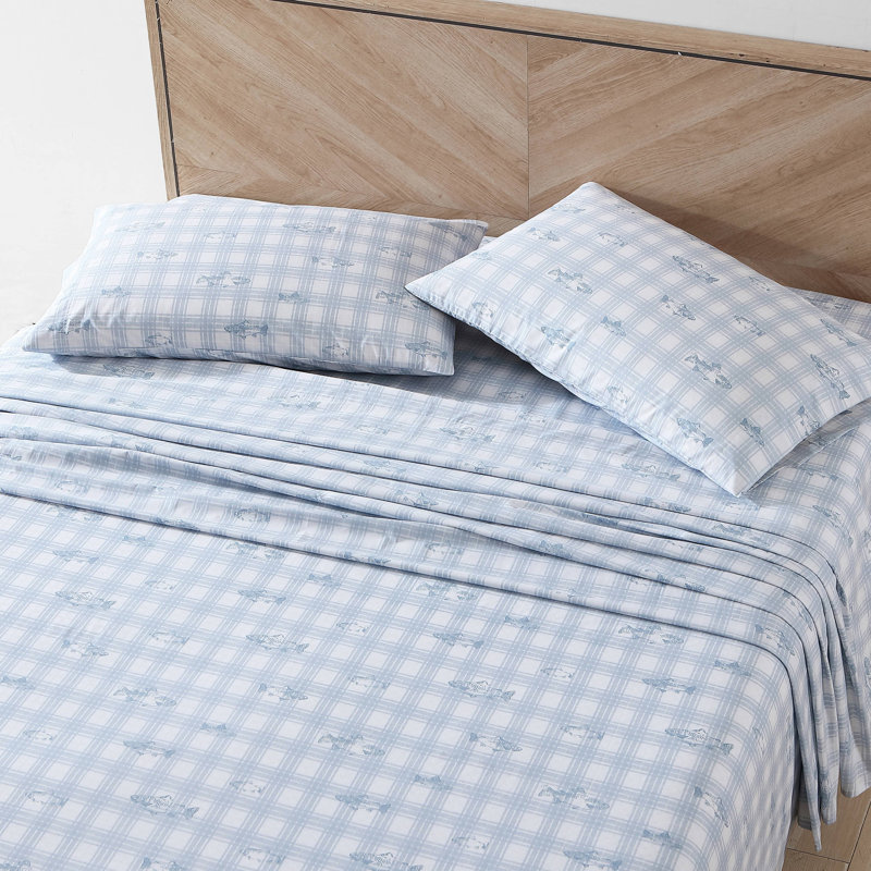 Shasta Lake Cotton Percale Standard Sheet Set, Queen Sheet Set with 2 Pillowcases, Methow Plaid