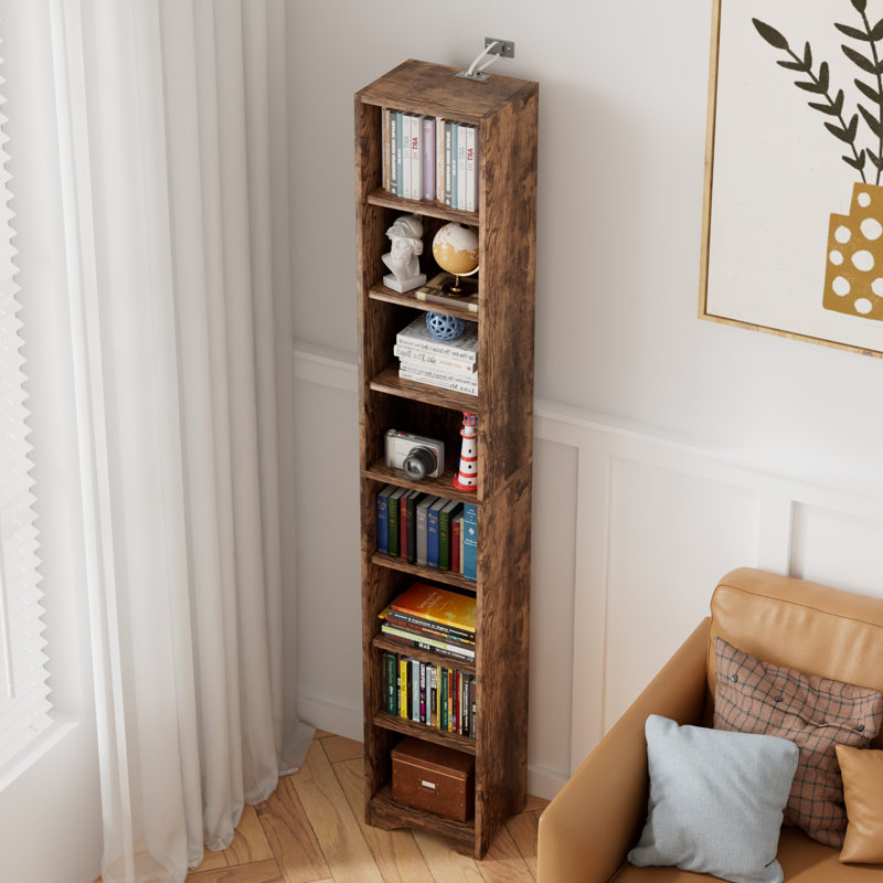 Melgarejo 71 Inches Tall Narrow Bookcase, 8-Tier Wood Bookshelf, Minimalist Corner Bookcase With Adjustable Shelves, Slim Media Tower Rack For Home Office Small Space