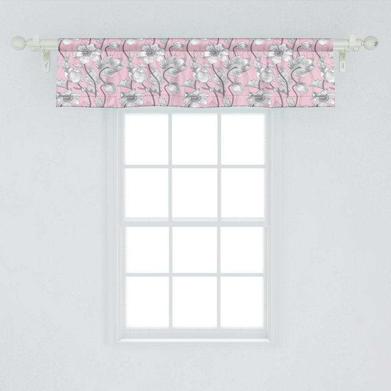 Pink and Grey Floral Satin Rod Pocket Valance Set