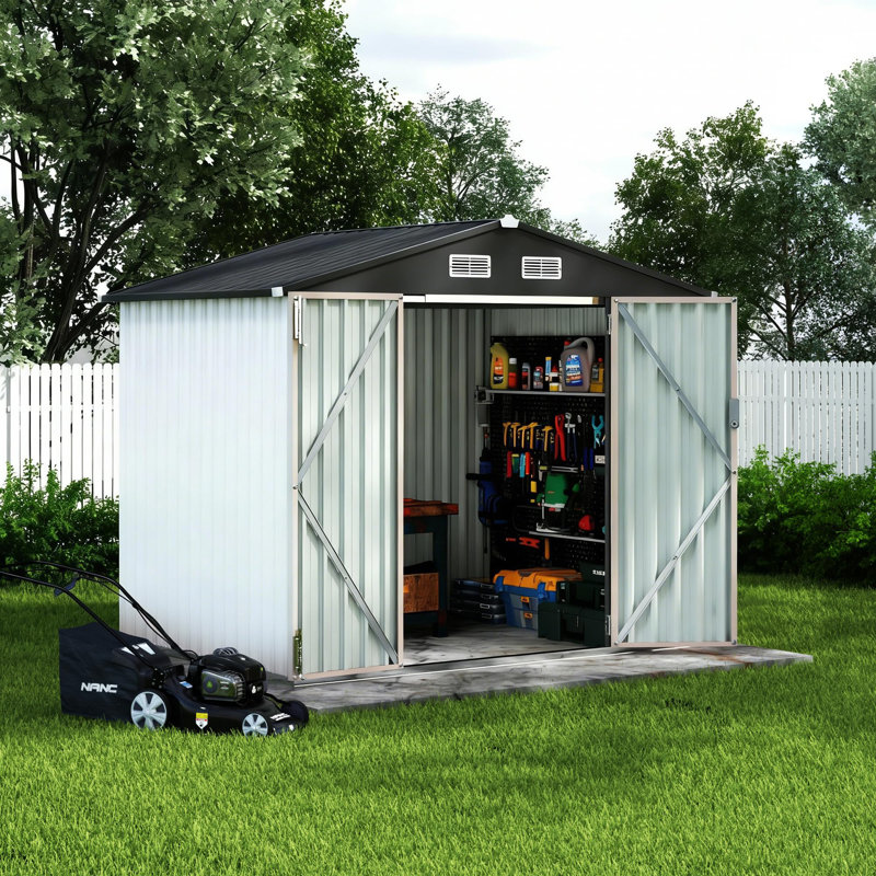 Grande remise extérieure en métal pour outils 6 x 8 pi avec portes verrouillables et bouches d'aération pour la cour et le jardin