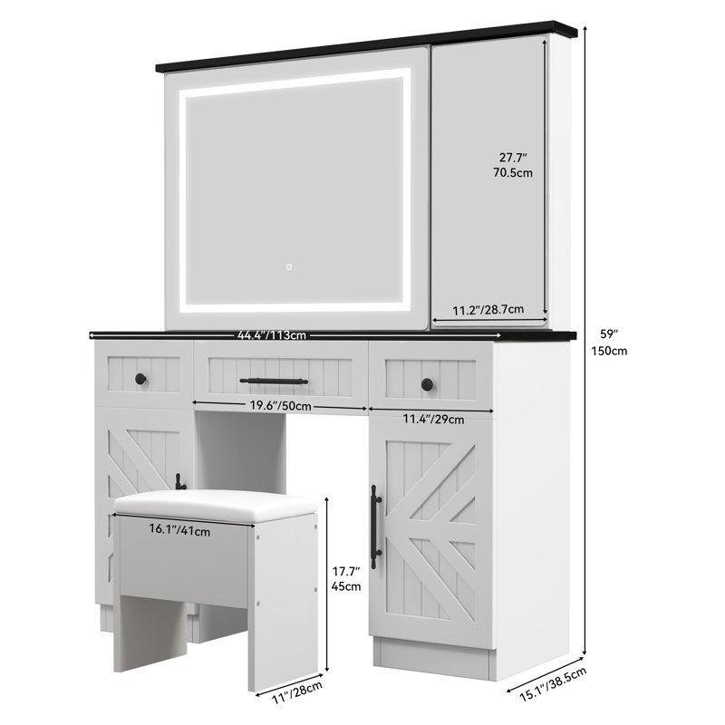 Makeup Vanity With LED Lighted Mirror