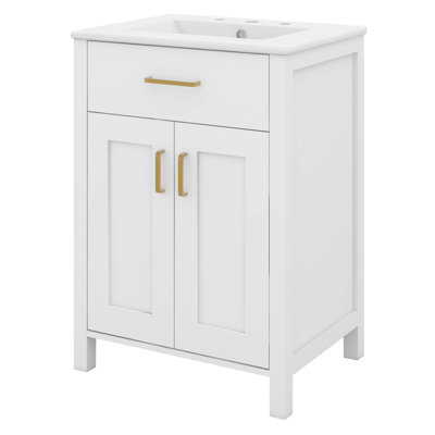Meuble-lavabo 24 po avec lavabo, petite armoire avec 2 portes à fermeture en douceur, meuble-lavabo simple avec rangement