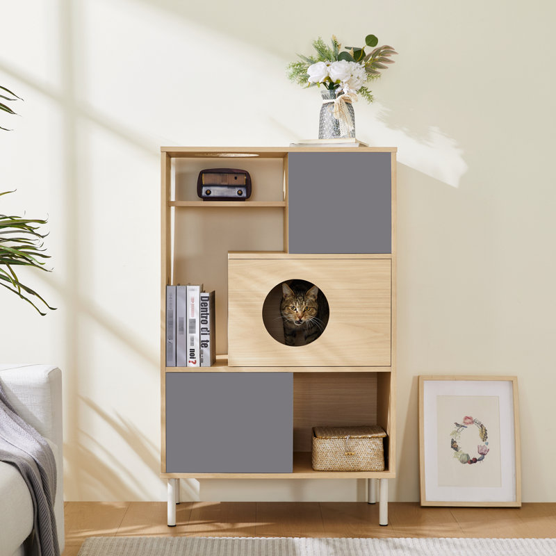 Étagères pour arbre à chat - gracieux moderne, naturel + blanc, poids de 68,55 lb, 41,88 po Hauteur, 27,37 profondeur, 15,37 largeur des tablettes de style meuble, largeur, poids