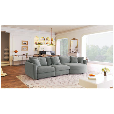 107" Chenille Fabric 3-Piece Sectional Sofa with Curved Chaise and 3 Throw Pillows – Perfect for Living Rooms, Offices, and Apartments