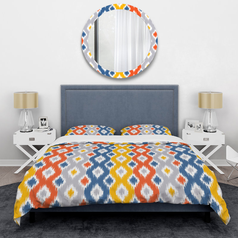 Ensemble de housse de couette à motif multicolore en tissu Ikat, Twin Duvet Cover + 2 Standard Shams