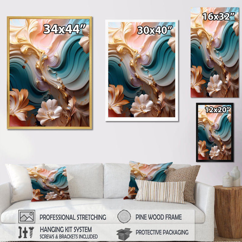 «River Blossoms Pink Rose Blooming On», reproduction sur toile, H 40 po x l 30 po x P 1,5 po, Cadre simple argenté