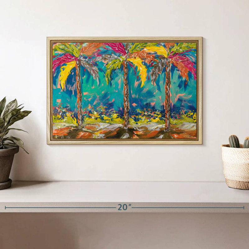 Palmiers d'été tropicaux, Cadre flottant en bois naturel, 13 po x 9 po
