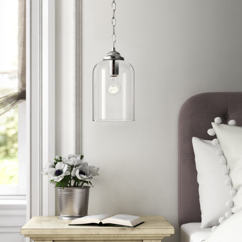 Alexa 1 - Light Single Bell Pendant in Polished Nickel, Polished Nickel, Clear