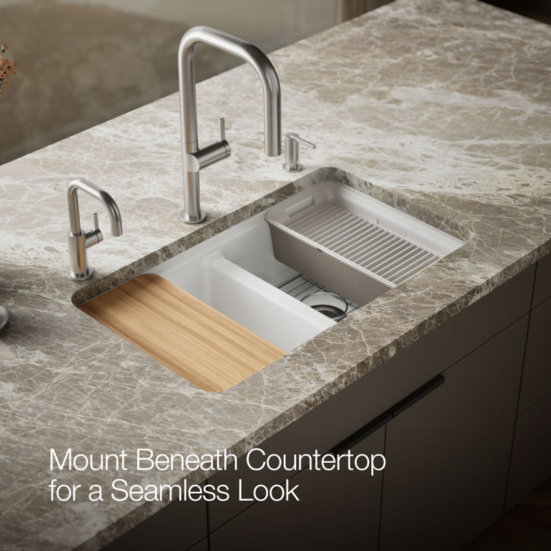 Riverby® 33" undermount double-bowl workstation kitchen sink, White