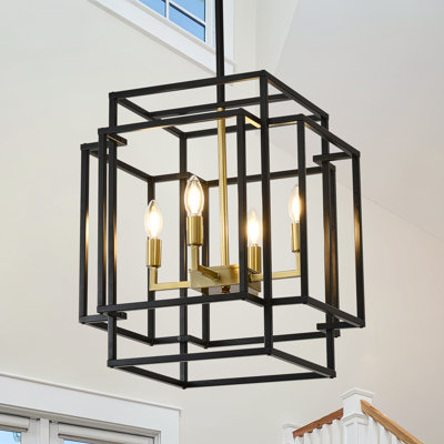 Lustre noir à 4 lumières, lustre de style maison de campagne de 17 po avec lustres de style campagnard, grands lustres pour plafonds hauts, salle à manger, vestibule, escalier