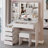 41" Large Size Left Bedside Cabinet Vanity Table+Cushioned Stool, Extra Large Touch Control LED Mirror, 3-Colour Switch, Multi Layer High Capacity Storage Fashionable Dresser, Suitable For Large Space-1574485602