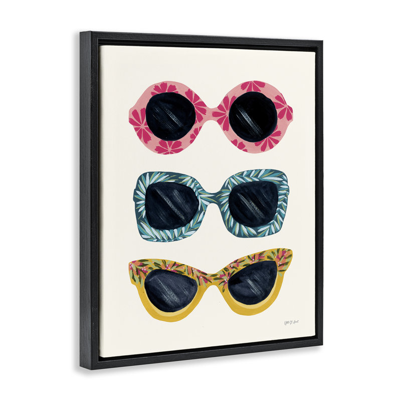  Art mural sur toile flottant avec lunettes de soleil tropicales par Yvette St. Amant, Cadre flottant noir de jais
