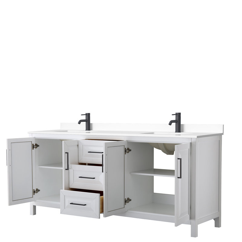 Daria 80'' W Double Vanity, Brushed Gold, White, White Cultured Marble