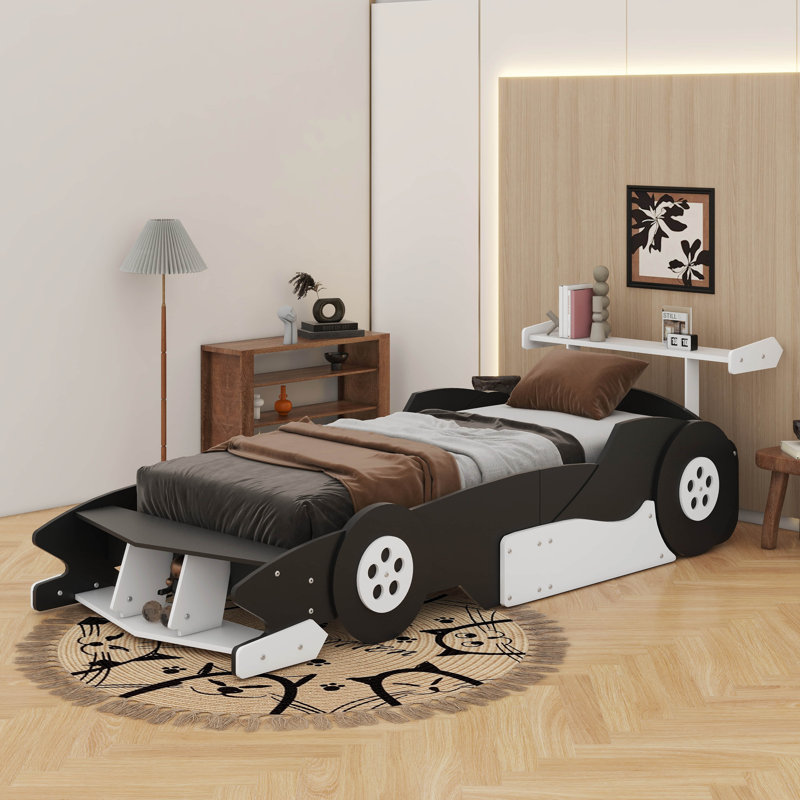 Race Car-Shaped Platform Bed With Wheels, Twin, Black