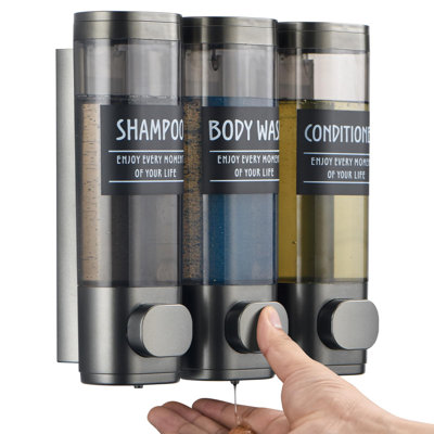Wall Mounted Shampoo and Conditioner Dispenser 3(Gun Gray)