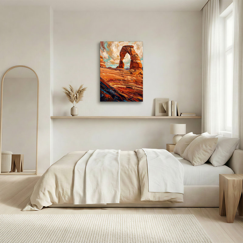 Art mural sur toile Red Rock Arch in Orange and Blue Brushstroke, 18"H x 12"W