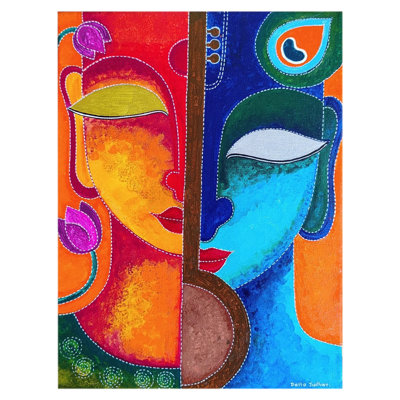 Radhey Krishna en méditation | Acrylique sur toile | Par Datta Jadhav