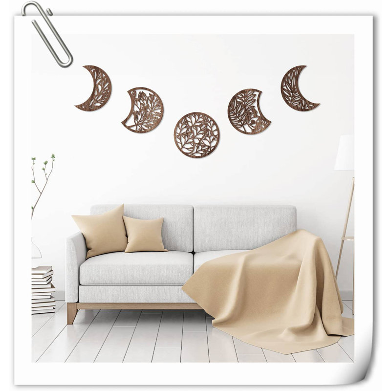 Décoration murale 5 pièces phase de lune, Brun