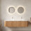 Meuble-lavabo de 60 po avec lavabo et lavabos 60 po, 2 tiroirs arrondis, 2 lavabos ronds transparents et plateau en pierre frittée blanc de Carrare, pré-assemblé