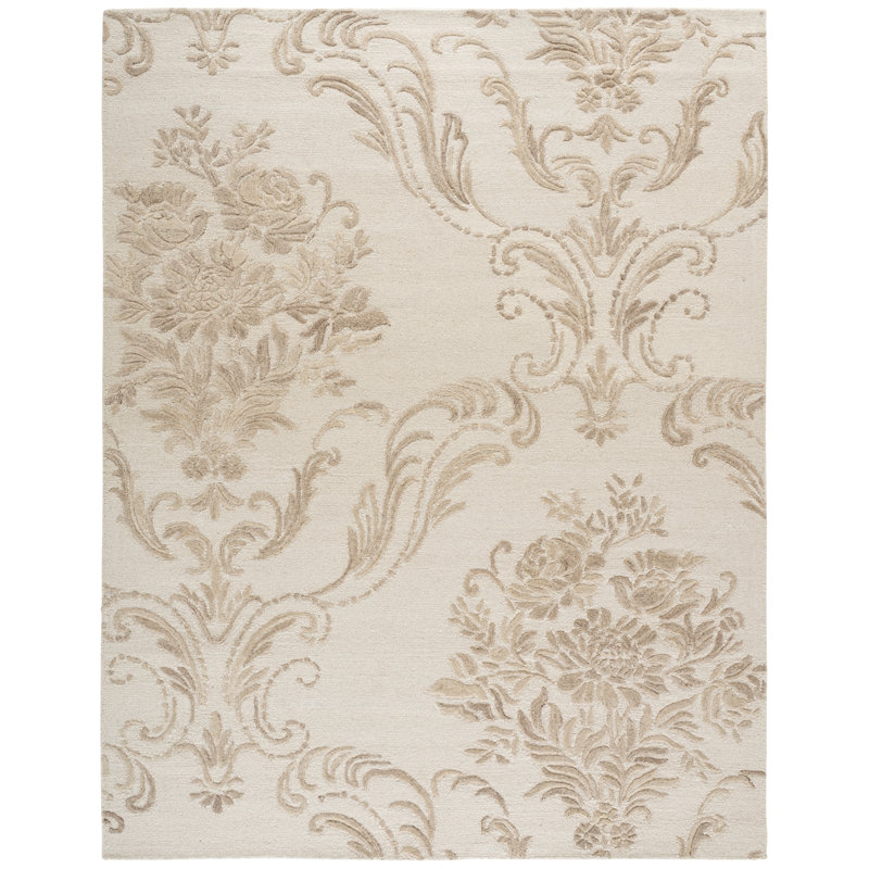 Jardin Hand Tufted Wool/Cotton Floral Rug in Ivory/Beige, Rectangle 8' x 10'