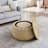Round Storage Ottoman, Woven Rattan Fabric Ottoman, 2 In 1 Function, Work As End Table And Ottoman,With Small Seat-Nature(25"X25"X14.7")-1315680097