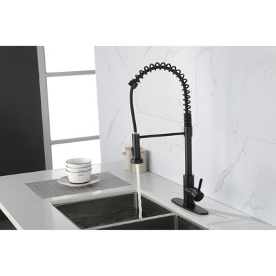 Robinet de lavabo industriel avec robinet escamotable noir mat en acier inoxydable commercial noir, bec rotatif à 360 °
