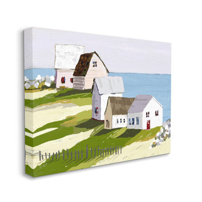 " Quaint Seaside Cottages Overlooking Vast Ocean Landscape " by Tina Finn Painting Print