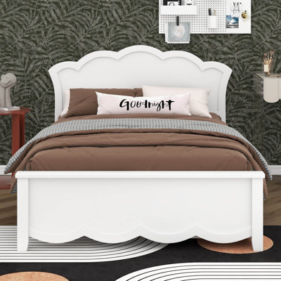 Lit plateforme en bois avec deux tiroirs et tête et pied de lit en forme de vague, cadre de lit plateforme moderne de style Mid-Century