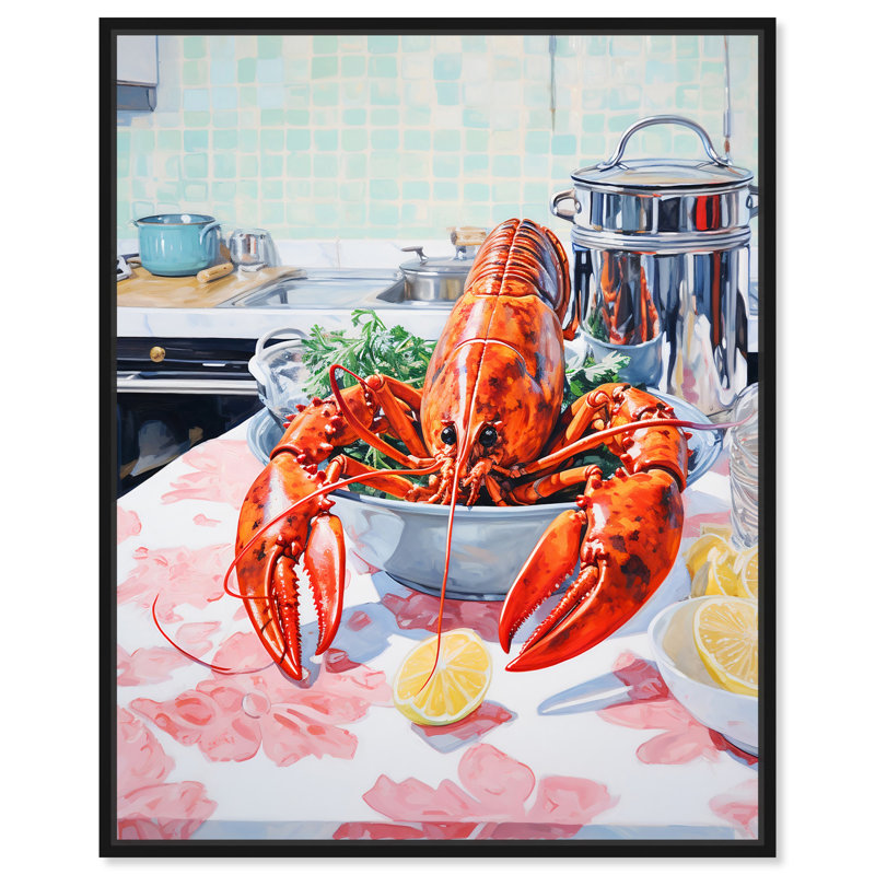 «Fine Lobster Canvas Summer» par Art Remedy, 21" H x 17" W, Cadre noir