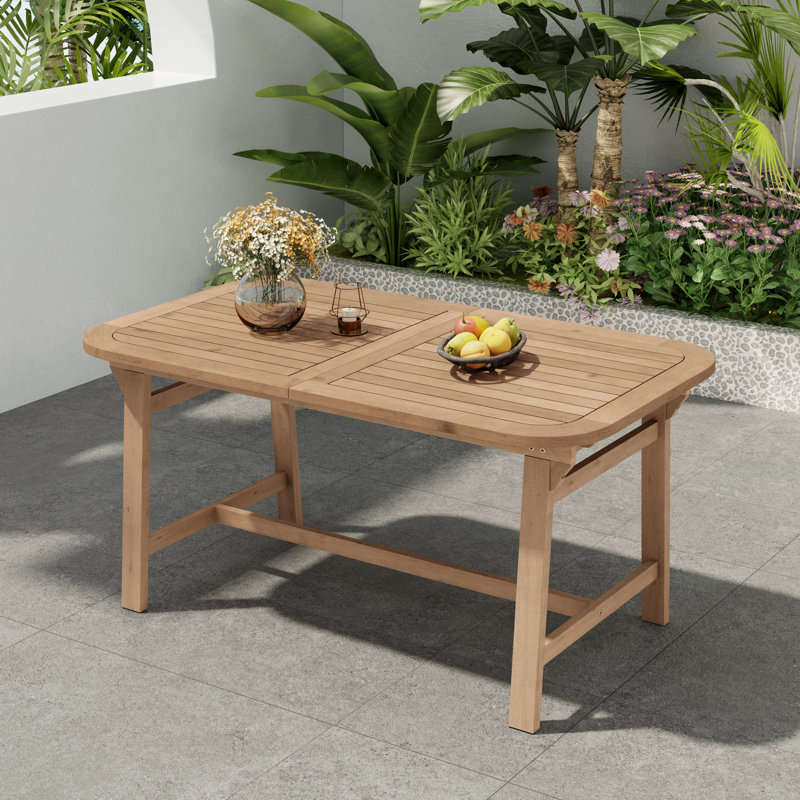 Table de salle à manger d'extérieur en bois d'acacia avec plateau à lattes et coins arrondis Lenna