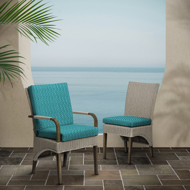 Teal Luna Geometric Outdoor Midback Dining Chair Cushion