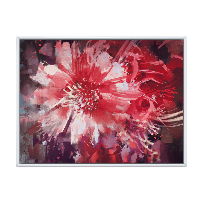 " Abstract Vivid Red Flower Bouquet ", 8" H x 12" W x 1" D, White Floater Framed