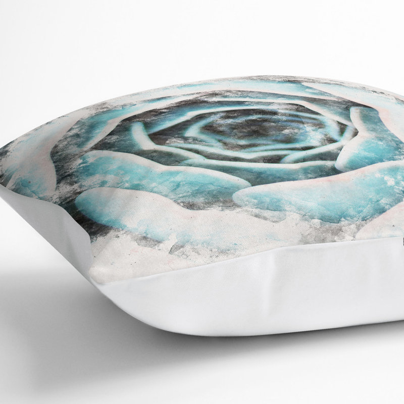 Succulent Plant Watercolour Cushion with Filling, 40cm H x 40cm W x 15cm D, White