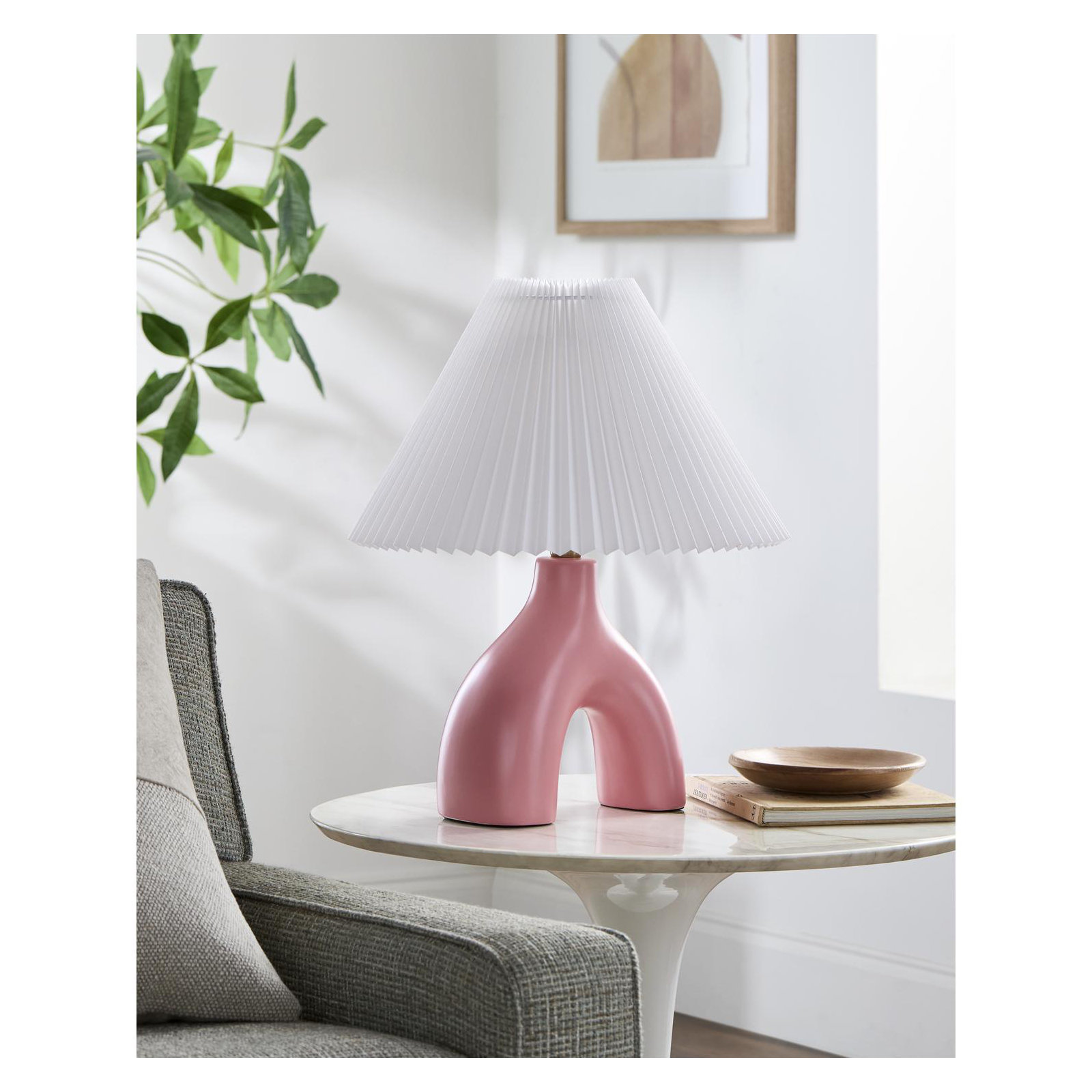 Celes Table Lamp, Pink, White