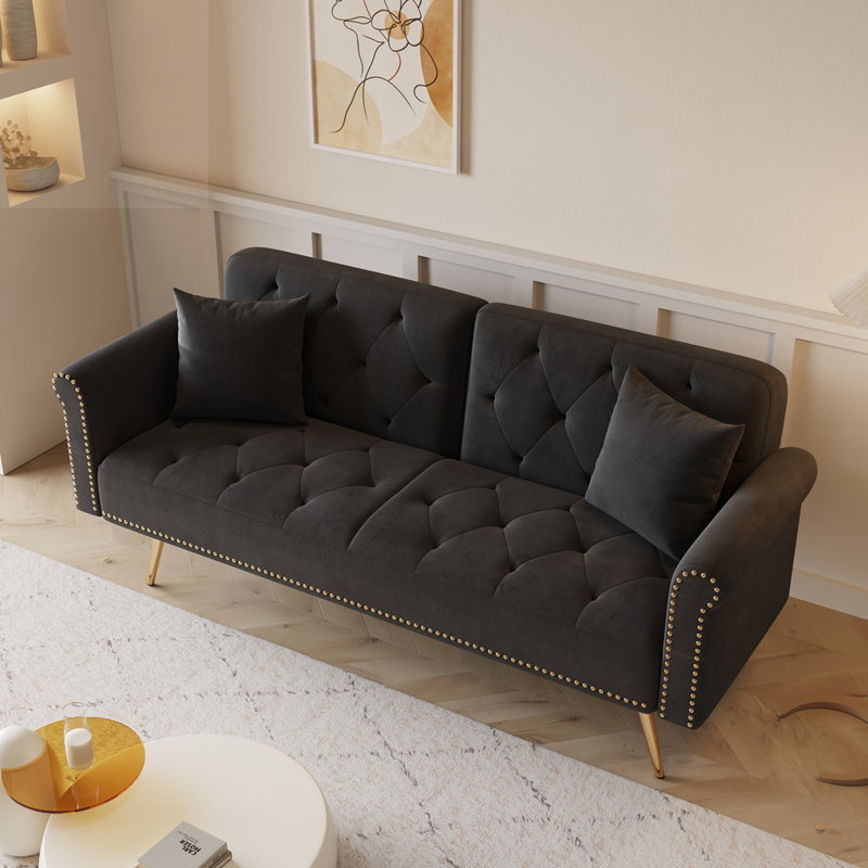 Comfy Sofa, Modern Sofa, Living Room Sofa Bed With Throw Pillow, Black