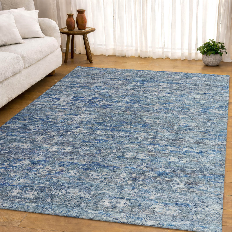 Premium Machine Washable Mayfield AMF2324 Ikat Rug, Denim, 8' x 10'