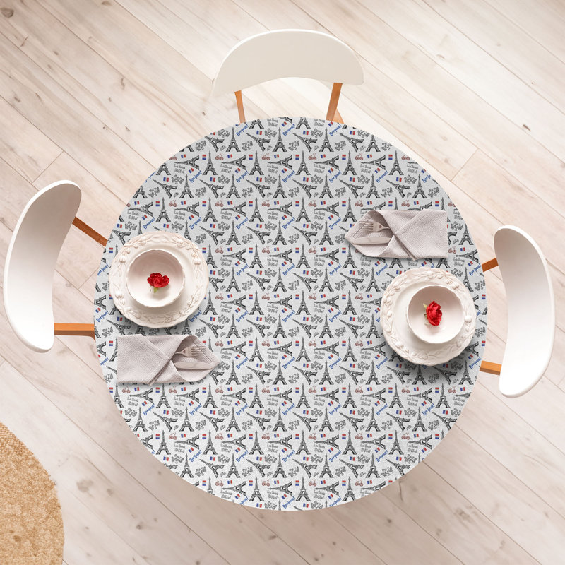 East Urban Home Eiffel Fitted Round Tablecloth Blue Red