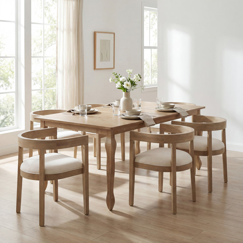 Daney 6-Person Expandable Dining Table Set With Upholstered Armchairs & Butterfly Leaf Table