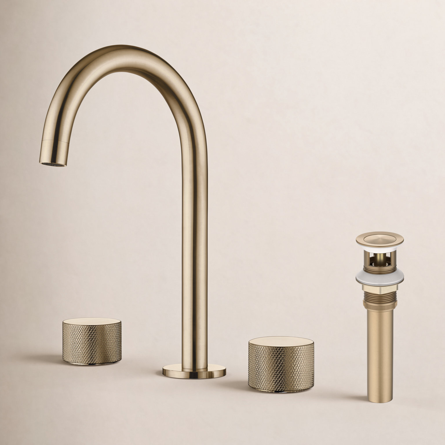 Circular X Widespread Faucet with Drain, Brushed Brass