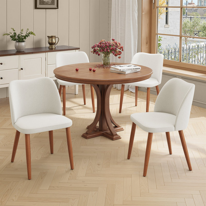 Chaises de salle à manger rembourrées avec cadre en bois, Beige