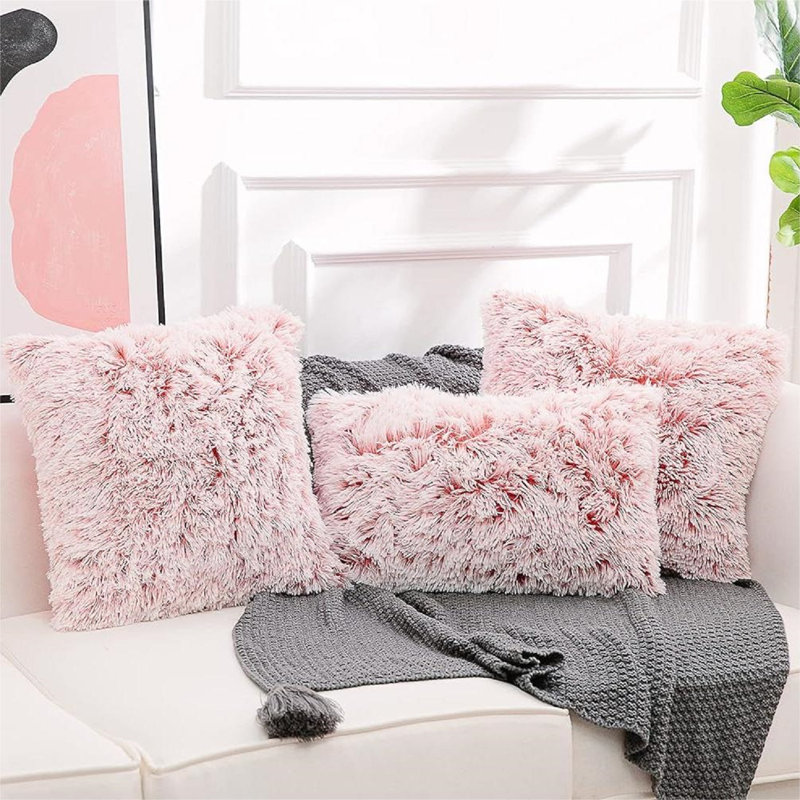 Luxury Soft Faux Fur Fleece Cushion Cover Pillowcase Decorative Throw Pillows Covers, Pink, 18" x 18"