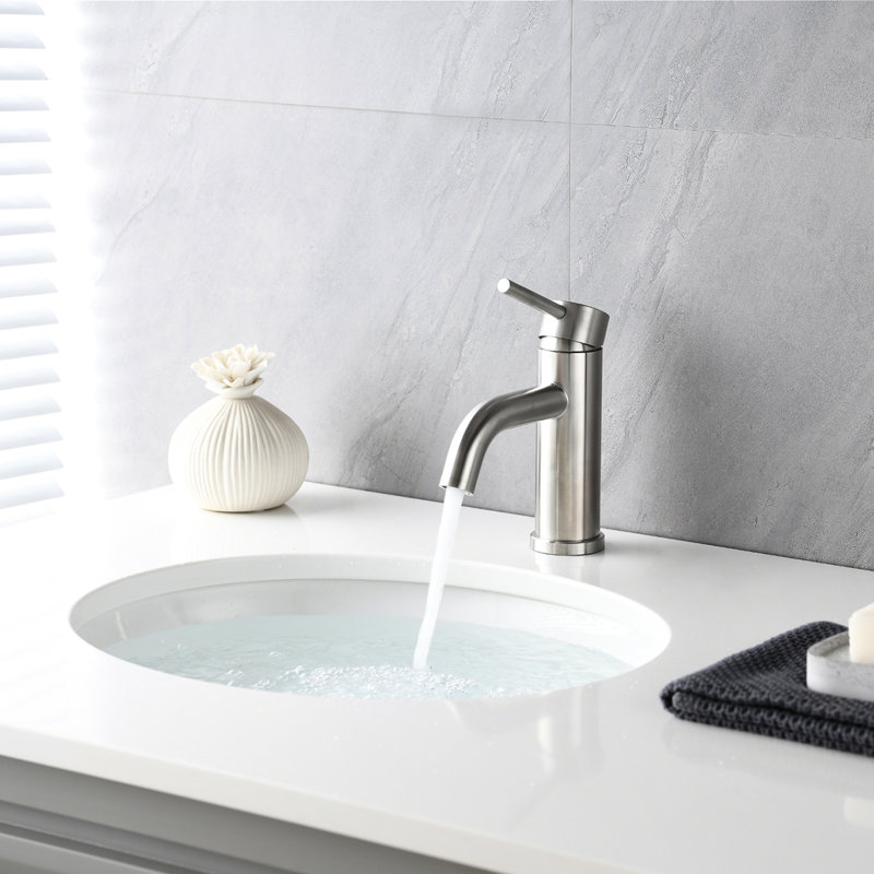 Single Hole Bathroom Faucet With 6.69" High Brushed Nickel Stainless Steel Body, Aerated Waterfall Stream, Single Brass Core, Installation, Spot-, Modern For Home Bathrooms Faucet, Finish, Modern,