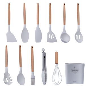 Thyme & Table Mini Kitchen Utensil Set with Whisk, Spatula, Mini Loaf Pan,  Cupcake Liners, 11 Pieces, Blue 