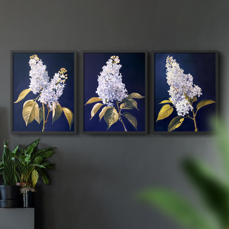 Étude florale série LX - ensemble de 3 estampes giclées encadrées - prêt à être accroché, H 10 po x l 8 po, Cadre noir