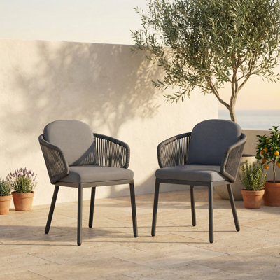 Harmon 23.8" W Aluminum Rope-Wrapped Outdoor Dining Chairs with Cushions (Set of 2)