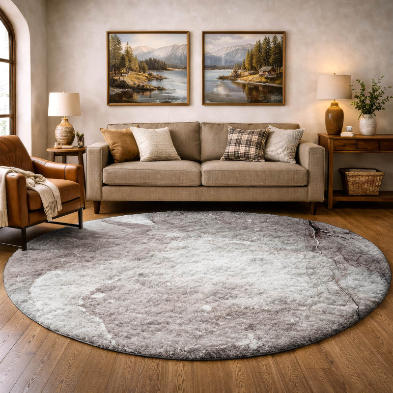 Premium Machine Washable Dream Shag ADS522 Watercolors Rug, Taupe, 8' Round