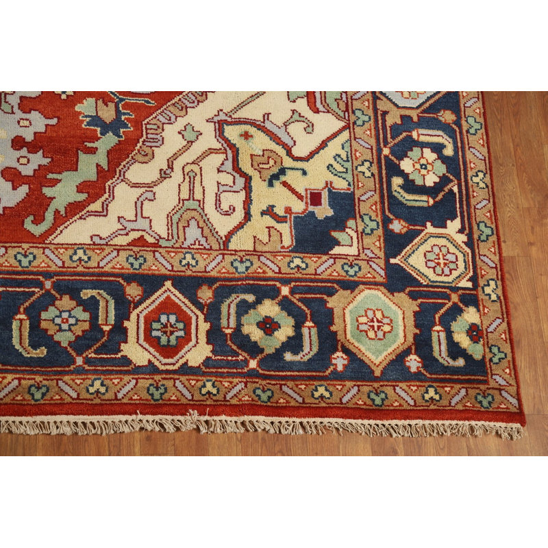 Tapis traditionnel indien en laine à motif géométrique 10 x 14