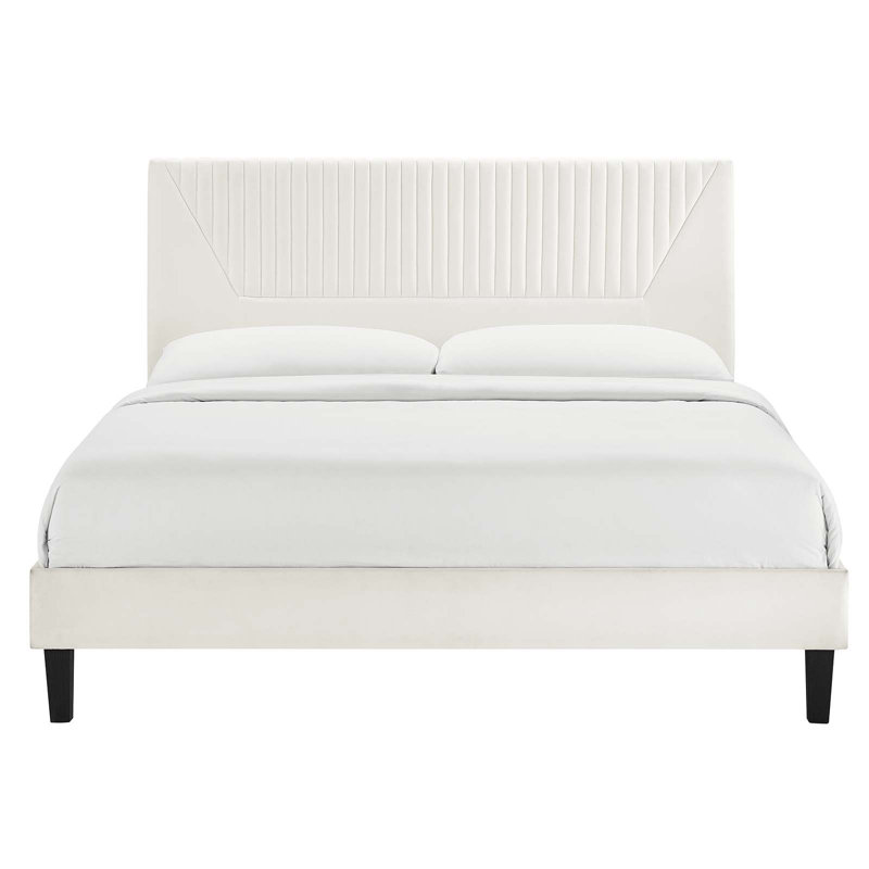 Lit plateforme en velours Yasmine Channel, Grand, Blanc