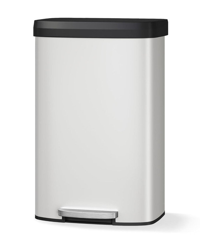 Poubelle de cuisine en métal 21 po avec couvercle, Blanc