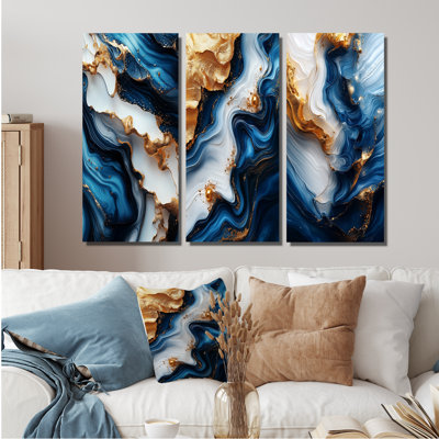 Abstract Marble In Blue And Gold Tones I - Marble Canvas Prints Collection